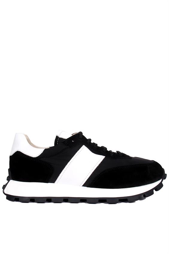 Kadın Spor Ayakkabı - Siyah Süet - Beyaz Deri