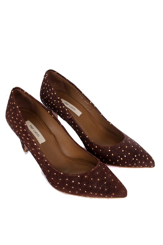 Kadın İnce Topuklu Ayakkabı - Kahve Benekli