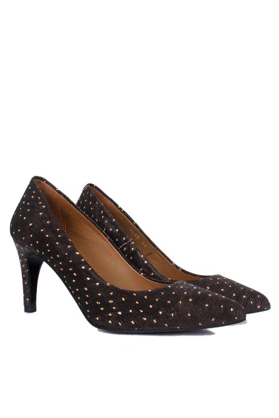 Kadın İnce Topuklu Ayakkabı - Koyu Kahve Benekli