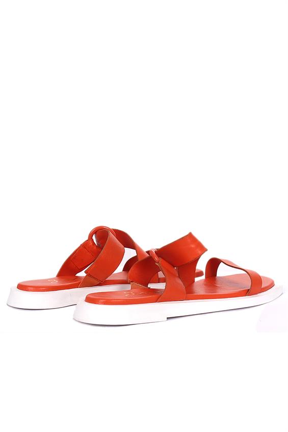 Kadın Günlük Düz Terlik-Turuncu Deri