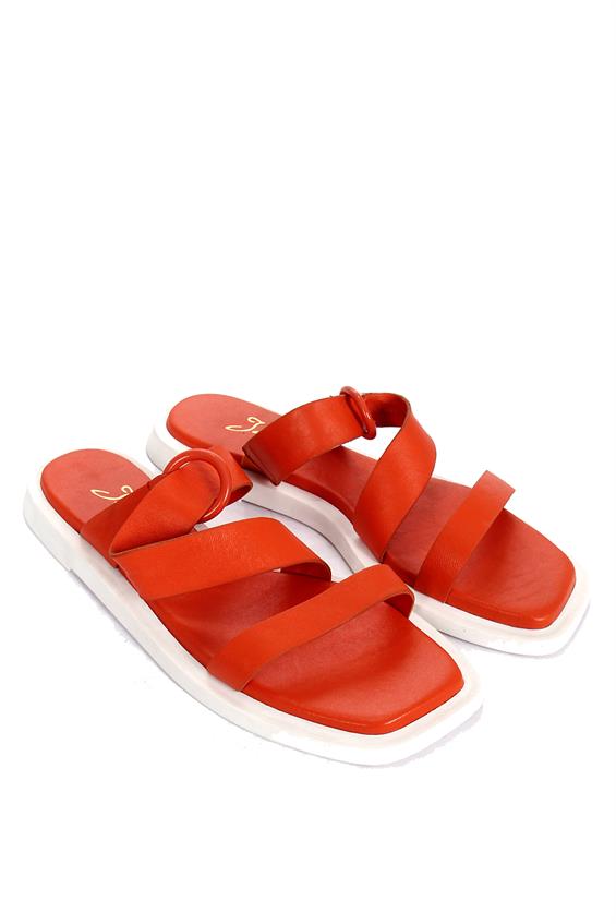 Kadın Günlük Düz Terlik-Turuncu Deri