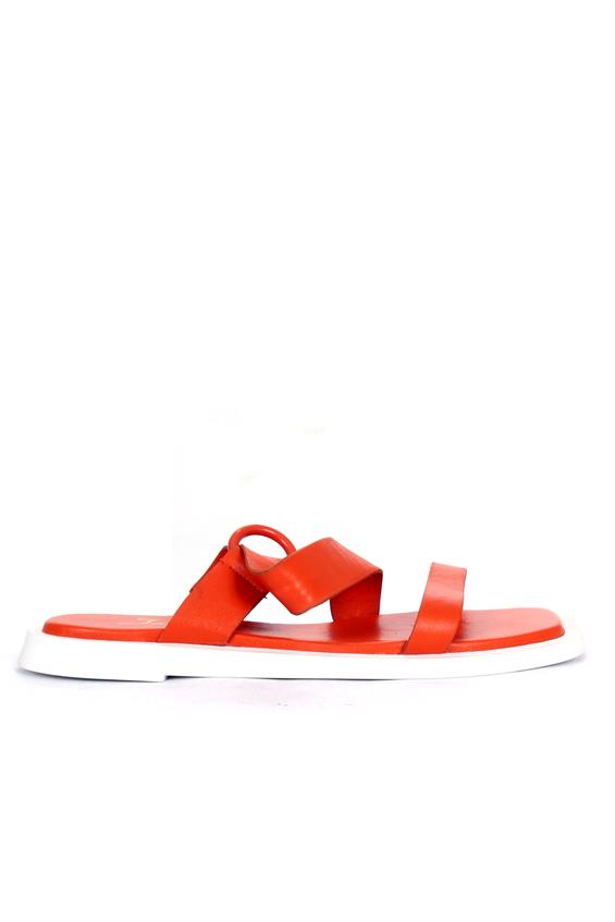 Kadın Günlük Düz Terlik-Turuncu Deri