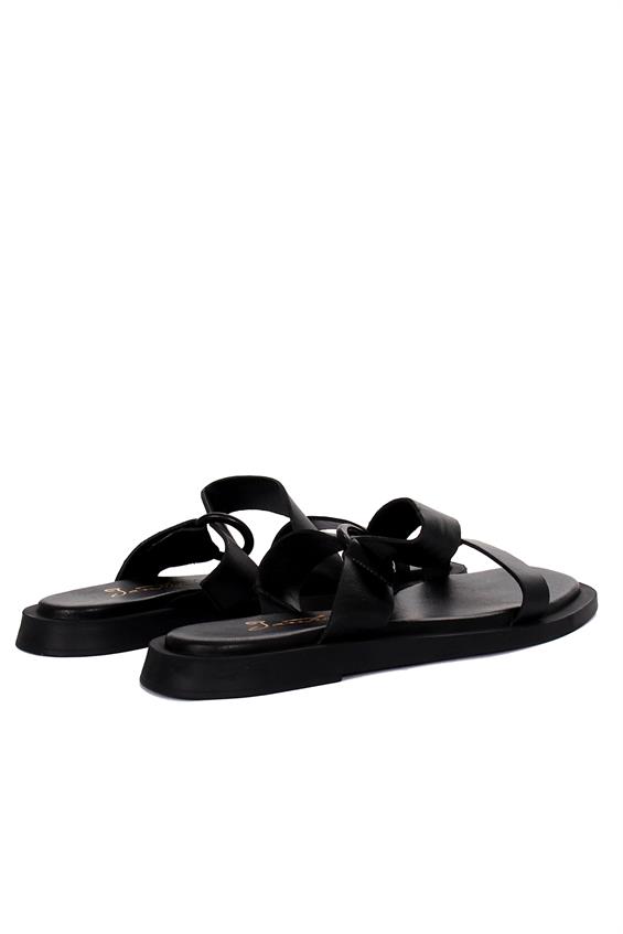 Kadın Günlük Düz Terlik-Siyah Deri