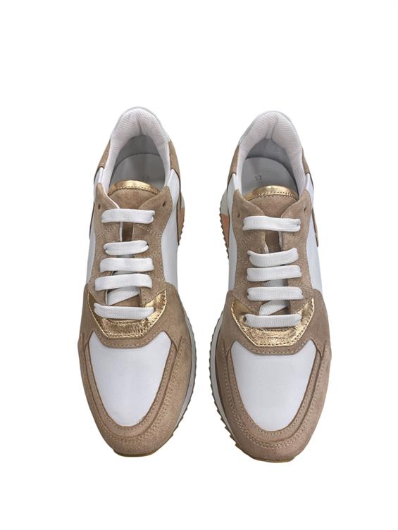 Kadın Spor Ayakkabı-Bej Süet Beyaz Deri