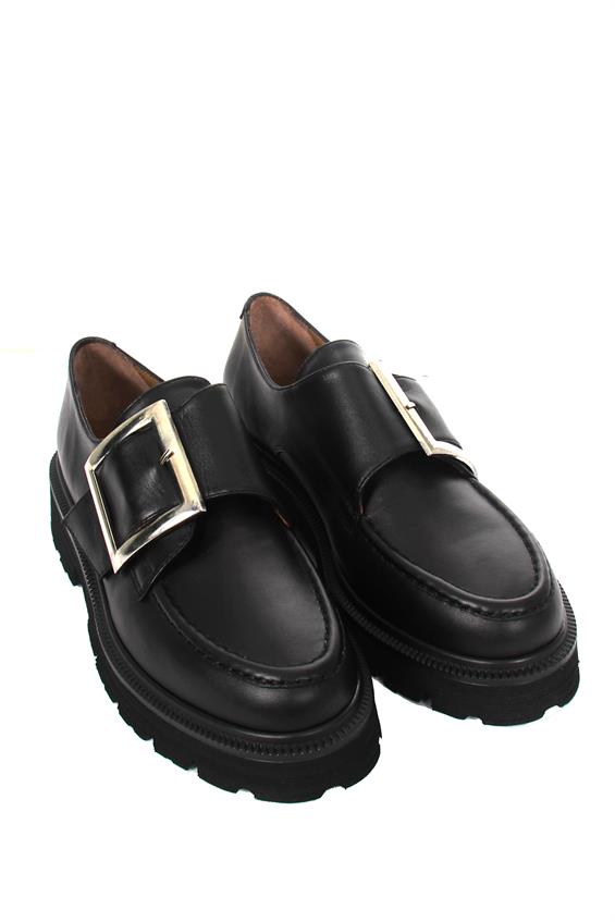 Kadın Babet Ayakkabı Loafer - Siyah Deri