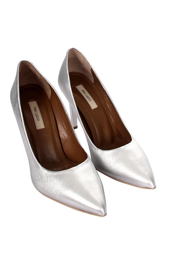 Kadın Stiletto Topuklu Ayakkabı - Gümüş Deri