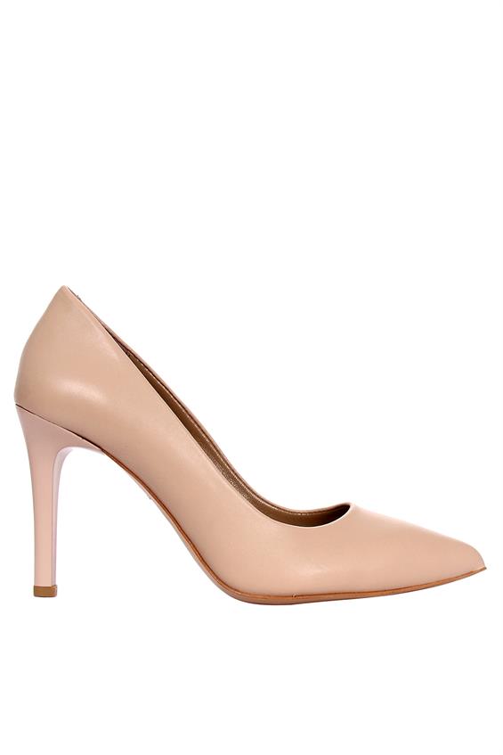 Kadın Stiletto Topuklu Ayakkabı - K.Krem Deri