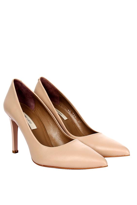 Kadın Stiletto Topuklu Ayakkabı - K.Krem Deri