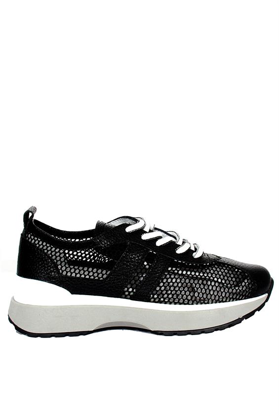 Kadın Spor Ayakkabı - Siyah Deri File