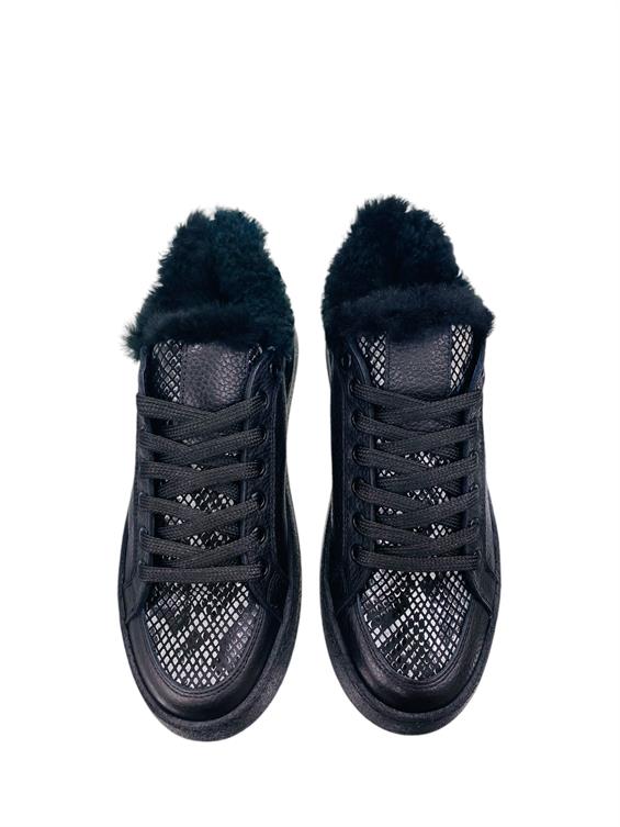 Kadın Sneakers Ayakkabı-Siyah Floter Deri