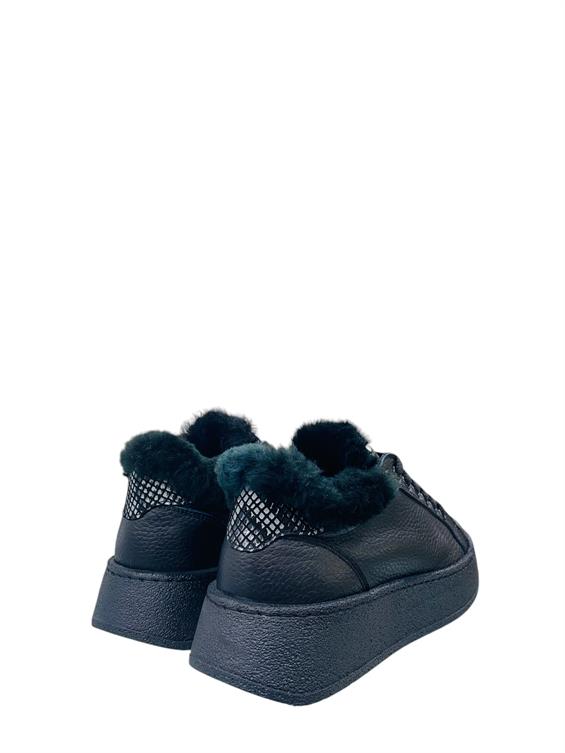 Kadın Sneakers Ayakkabı-Siyah Floter Deri