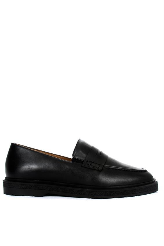 Kadın Babet Ayakkabı Loafer - Siyah Deri