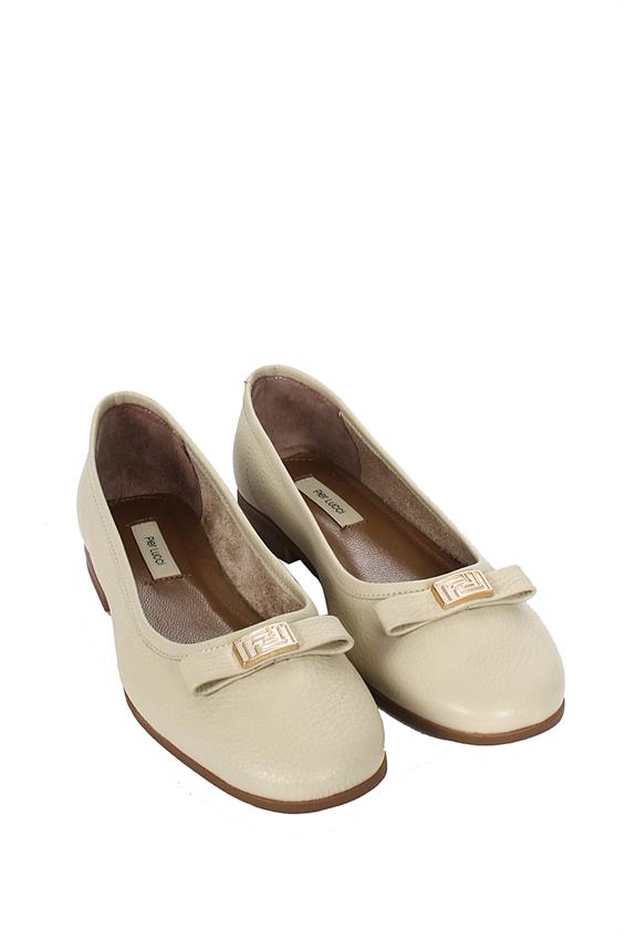 Kadın Tokalı Babet Ayakkabı - Bej Deri