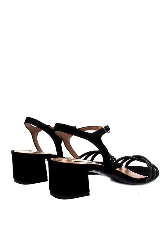 Kadın Kalın Topuklu Sandalet-Siyah Süet