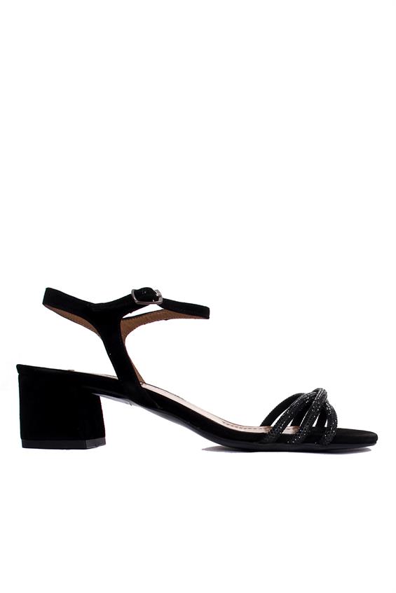 Kadın Kalın Topuklu Sandalet-Siyah Süet