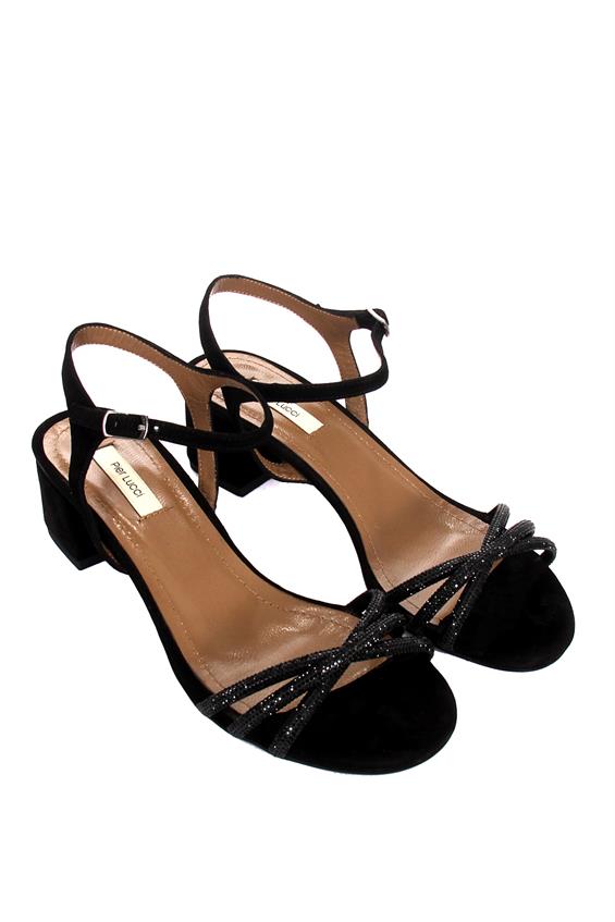 Kadın Kalın Topuklu Sandalet-Siyah Süet