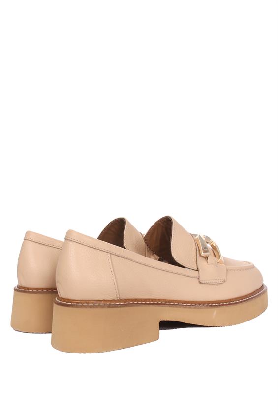 Kadın Babet Ayakkabı Loafer - Bej Deri