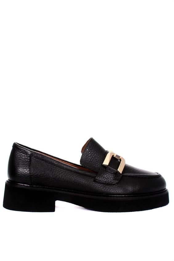 Kadın Babet Ayakkabı Loafer - Siyah Floter Deri