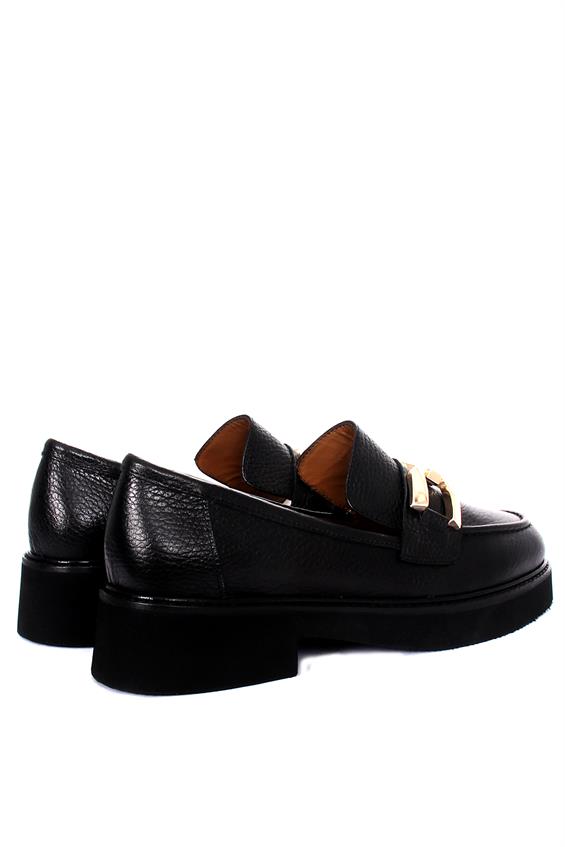 Kadın Babet Ayakkabı Loafer - Siyah Floter Deri