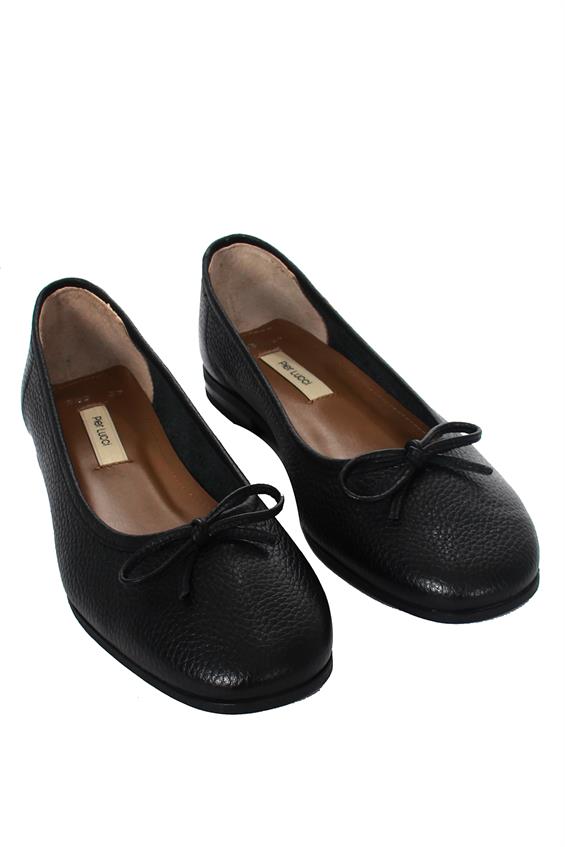 Kadın Düz Babet Günlük Ayakkabı - Siyah Floter Deri