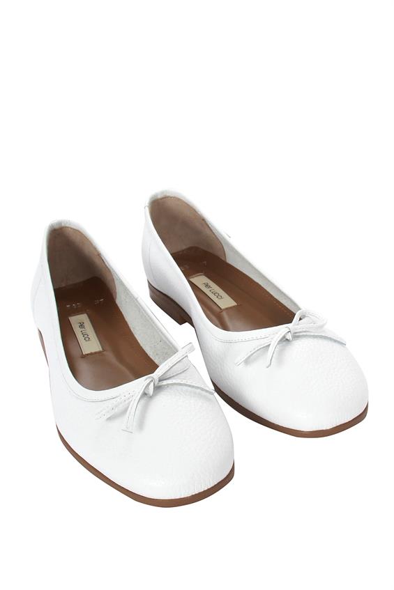 Kadın Düz Babet Günlük Ayakkabı - Beyaz Floter Deri