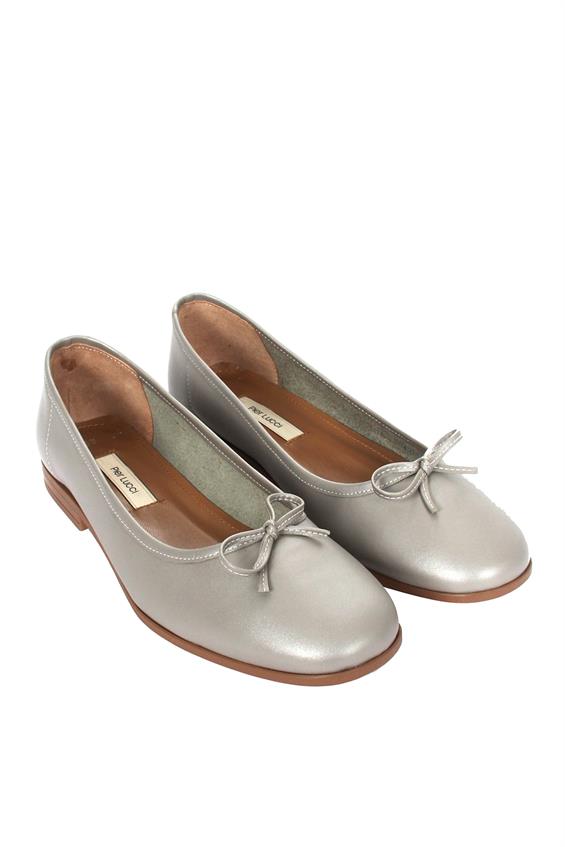 Kadın Düz Babet Günlük Ayakkabı - Açık Gri Deri