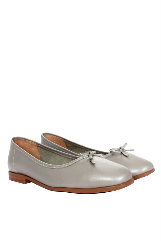 Kadın Düz Babet Günlük Ayakkabı - Açık Gri Deri