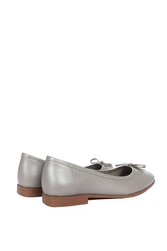 Kadın Düz Babet Günlük Ayakkabı - Açık Gri Deri