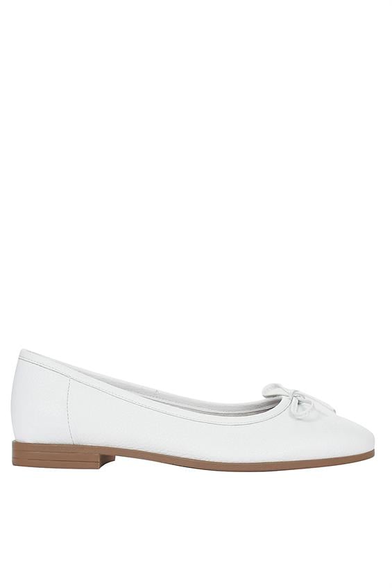 Kadın Düz Babet Günlük Ayakkabı - Beyaz Floter Deri