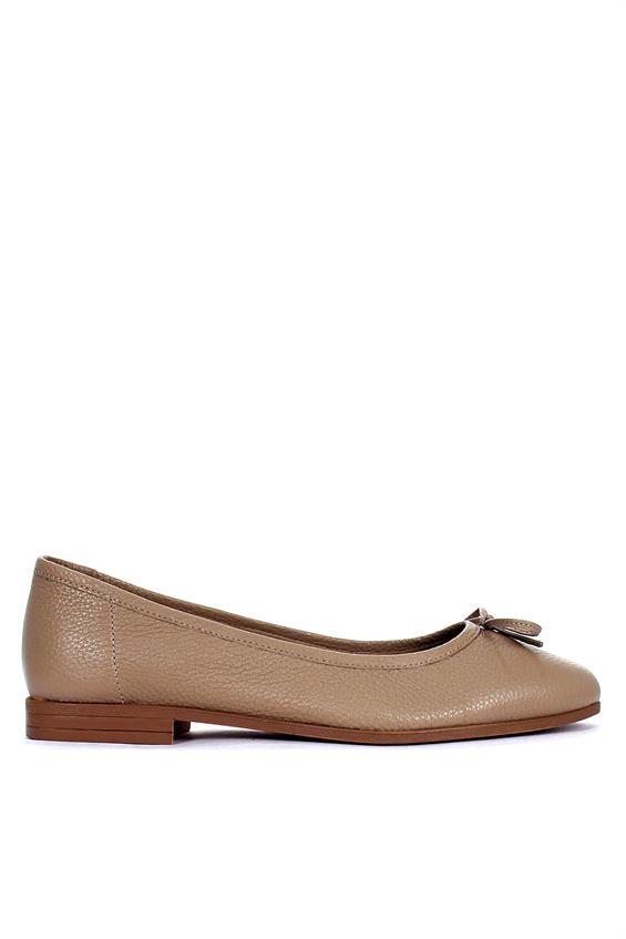 Kadın Düz Babet Günlük Ayakkabı - Vizon Floter Deri