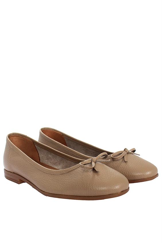 Kadın Düz Babet Günlük Ayakkabı - Vizon Floter Deri