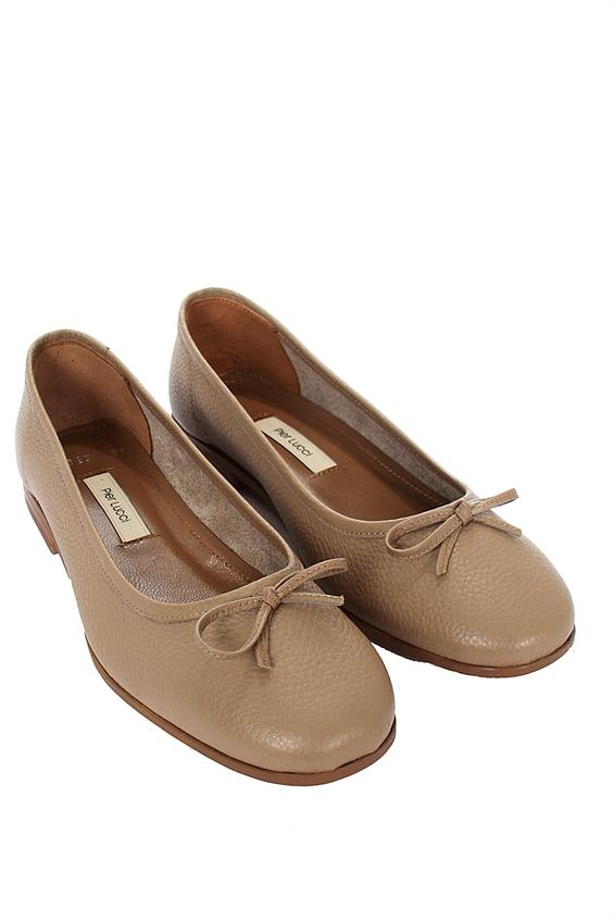 Kadın Düz Babet Günlük Ayakkabı - Vizon Floter Deri