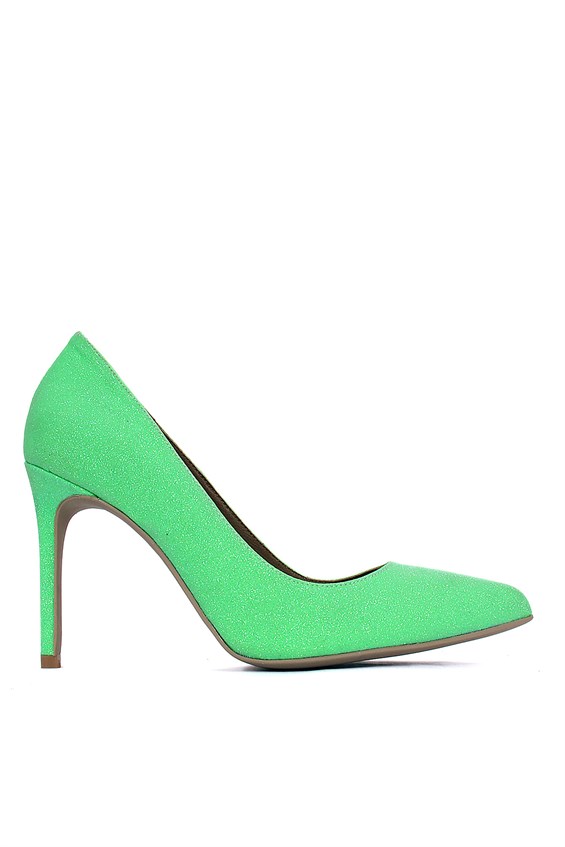 Kadın İnce Topuklu Ayakkabı - Yeşil Sim Deri