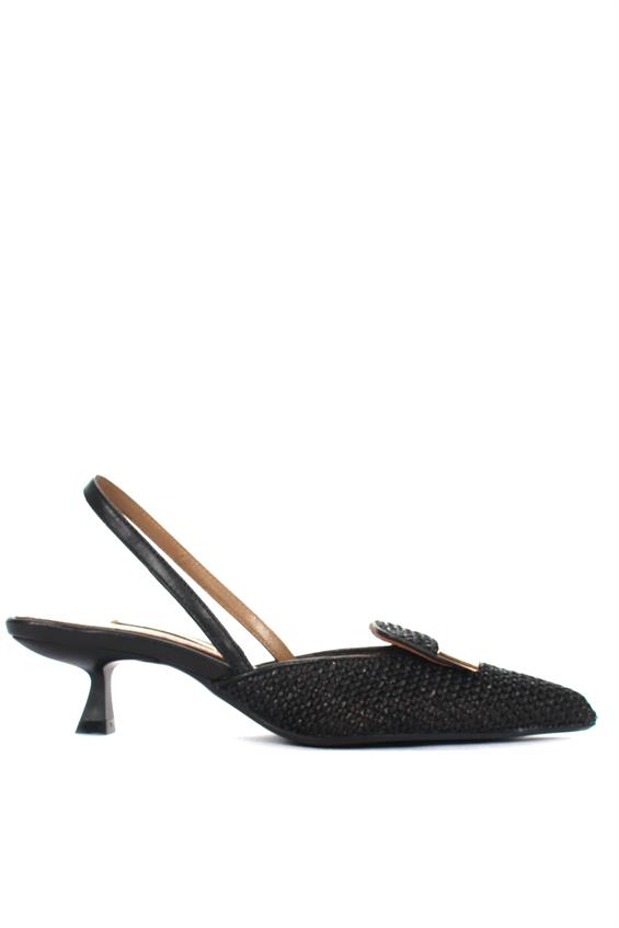 Kadın İnce Topuklu Ayakkabı-Siyah Hasır