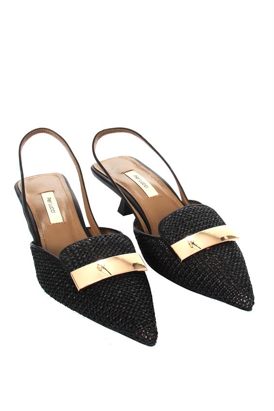 Kadın İnce Topuklu Ayakkabı-Siyah Hasır