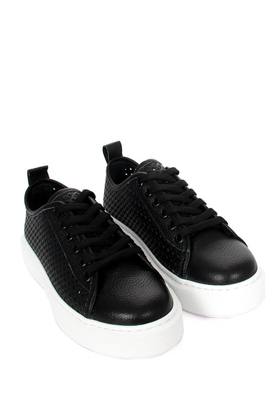 Kadın Sneakers Ayakkabı - Siyah Floter Deri