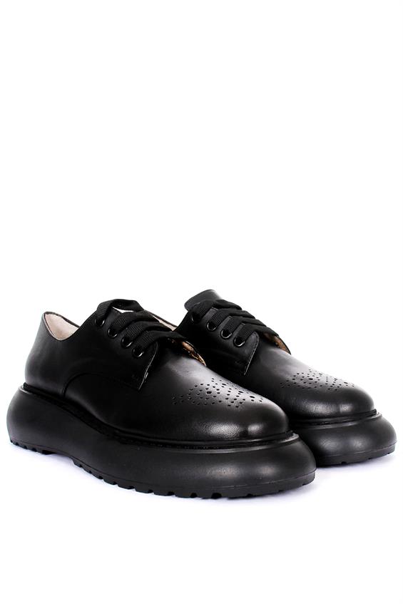 Kadın Babet Ayakkabı Oxford - Siyah Deri