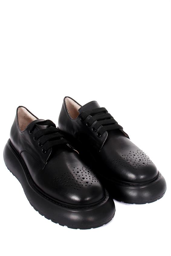 Kadın Babet Ayakkabı Oxford - Siyah Deri