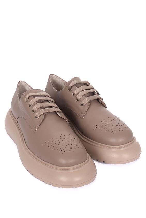 Kadın Babet Ayakkabı Oxford - Vizon Deri