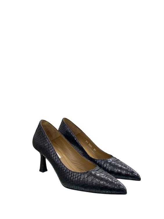Kadın Stiletto Topuklu Ayakkabı-Siyah Yılan Derisi