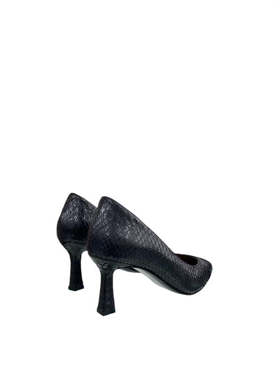 Kadın Stiletto Topuklu Ayakkabı-Siyah Yılan Derisi