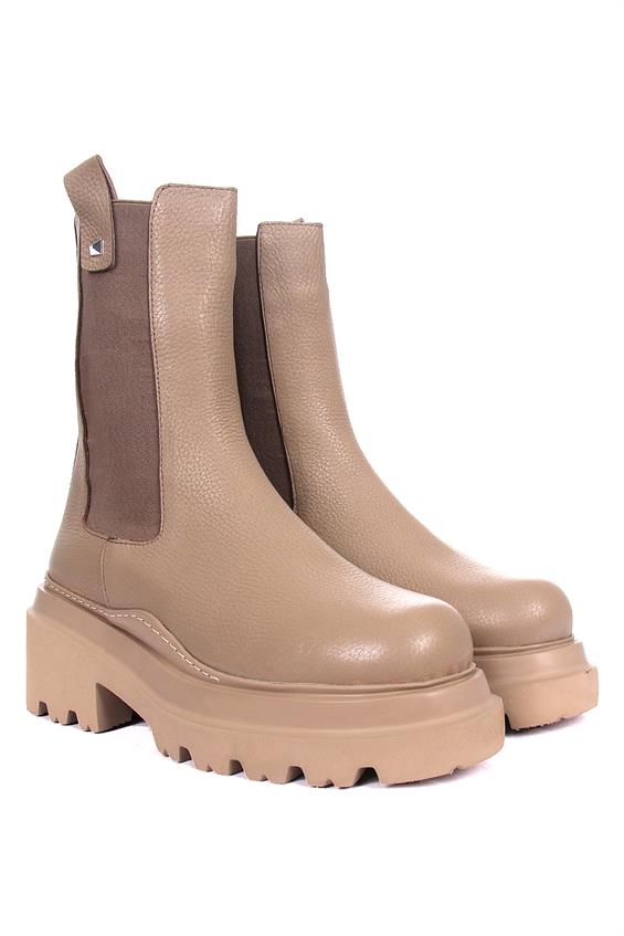 Kadın Topuklu Bot - Vizon Deri 