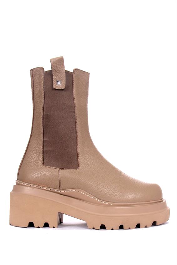 Kadın Topuklu Bot - Vizon Deri 