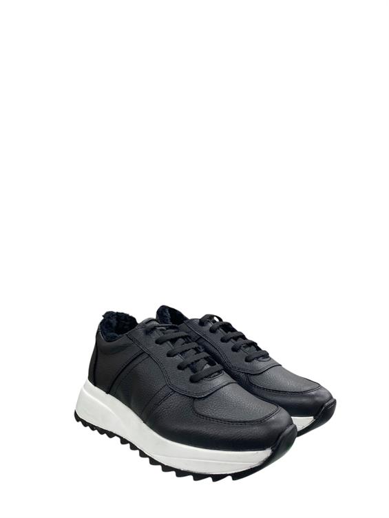 Kadın Spor Ayakkabı-Siyah Floter Deri