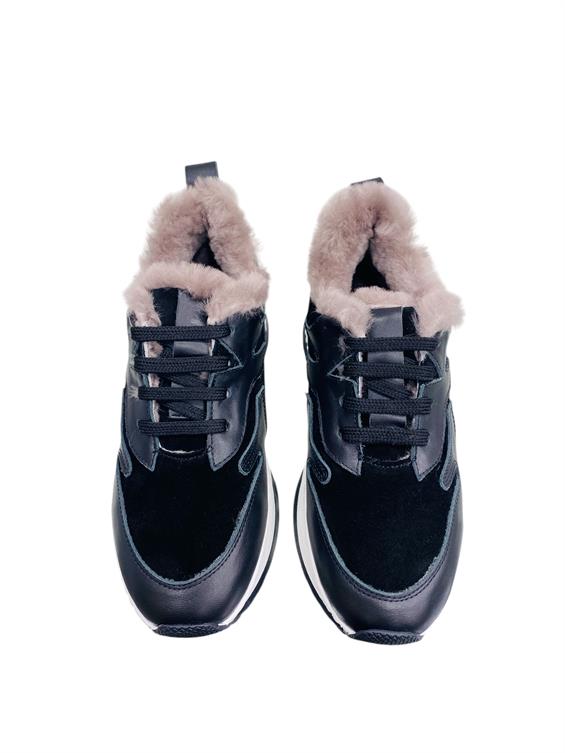 Kadın Sneakers Ayakkabı-Siyah Deri-Süet