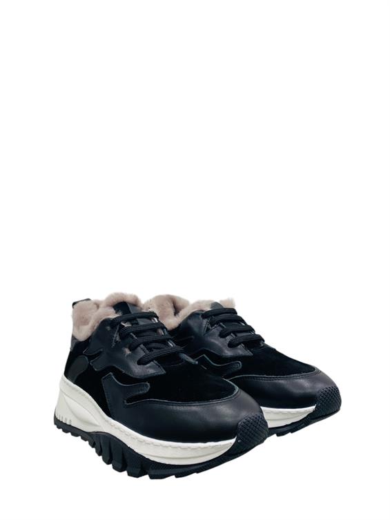 Kadın Sneakers Ayakkabı-Siyah Deri-Süet