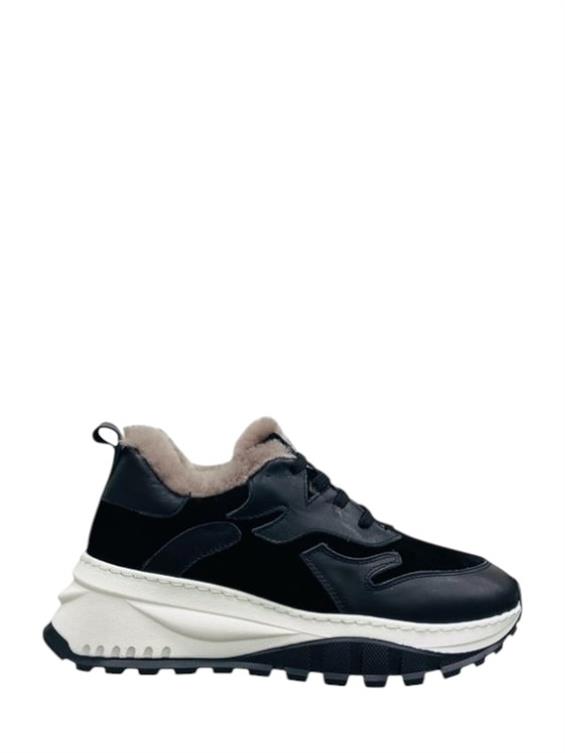 Kadın Sneakers Ayakkabı-Siyah Deri-Süet