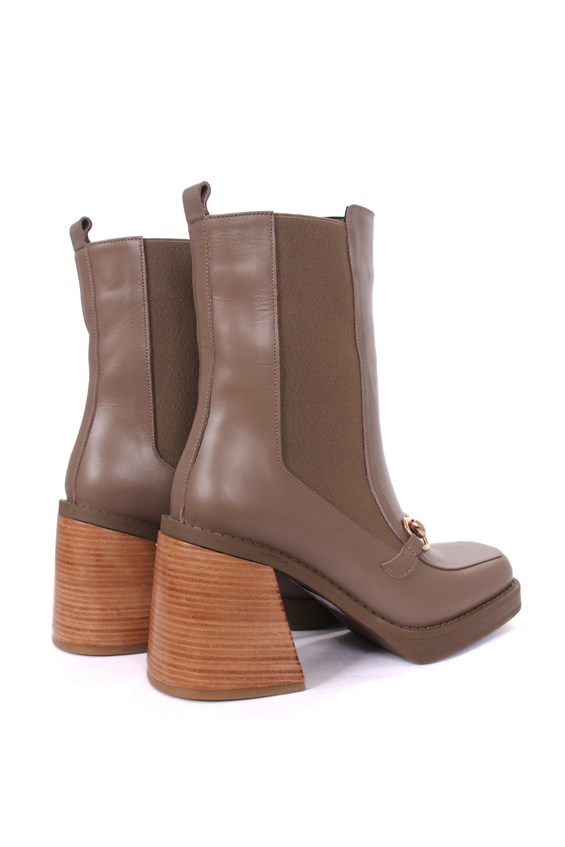 Kadın Topuklu Bot - Vizon Deri