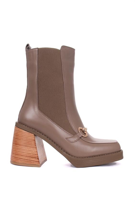 Kadın Topuklu Bot - Vizon Deri