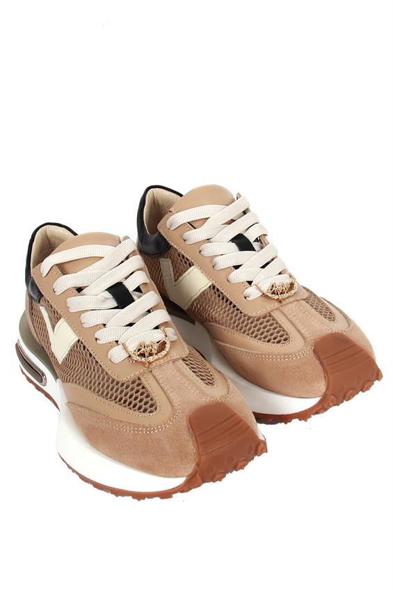 Kadın Spor Ayakkabı-Pudra Süet-Pudra Deri-File